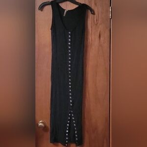Feathers Black  Dress with Button Detail